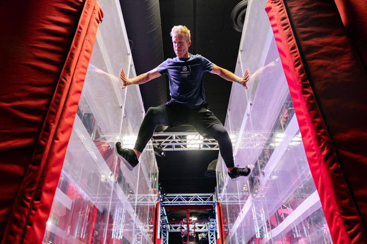 Adult jumping on a high performance trampoline